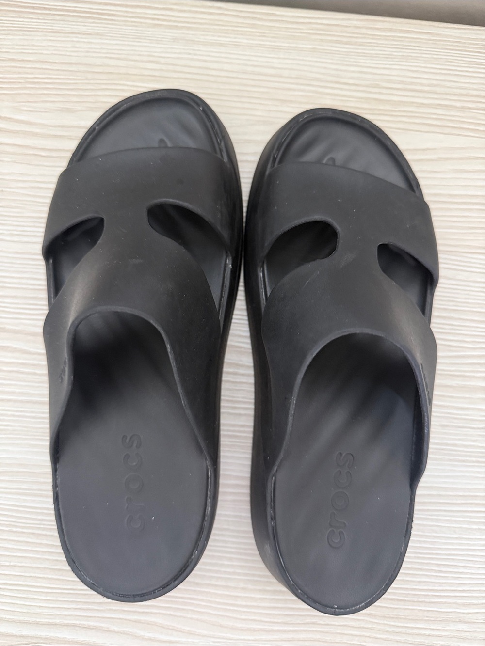 CROCS Platform Black Dual-Strap Slide Sandals